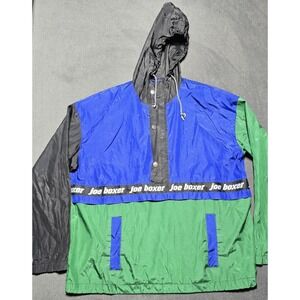 Joe Boxer Windbreaker Anorak Jacket Pullover Smiley Face Hooded Color Block sz L
